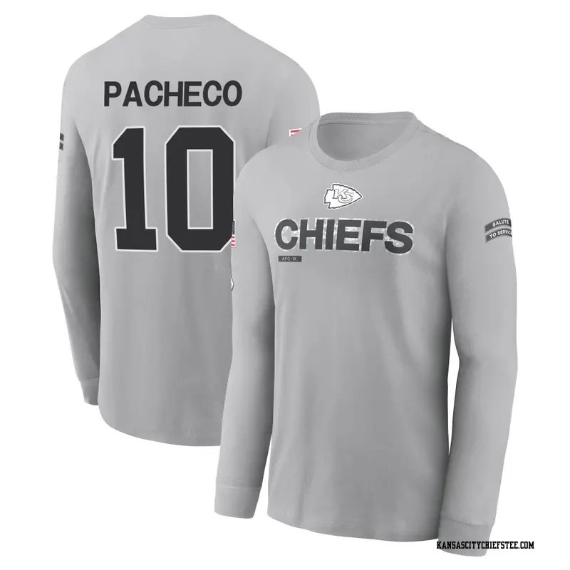 Men's Kansas City Chiefs ＃10 Isiah Pacheco Gray 2024 Salute to Service Long Sleeve T-Shirt