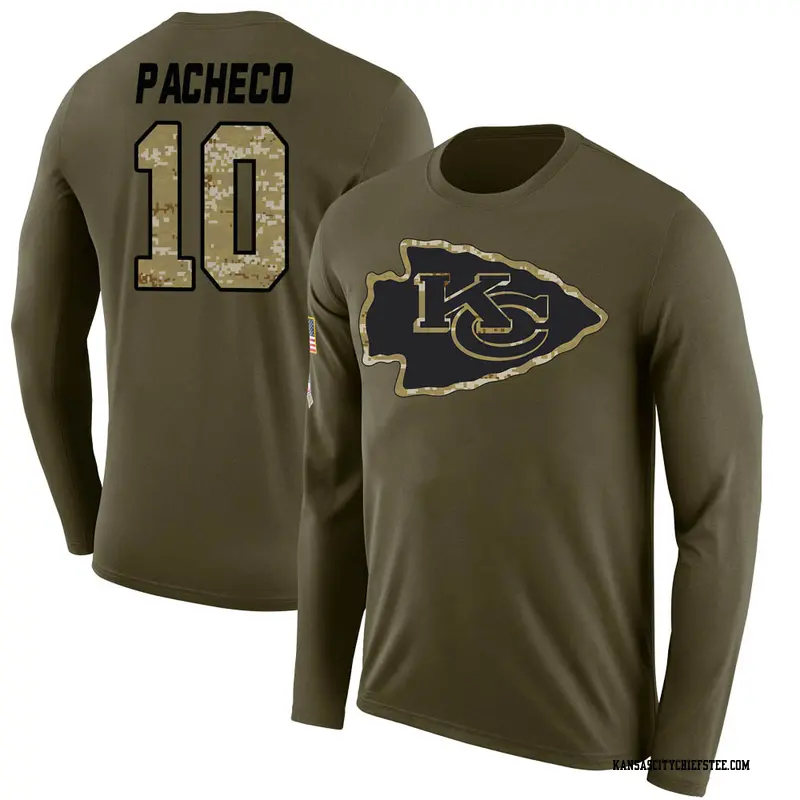 Men's Kansas City Chiefs ＃10 Isiah Pacheco Olive Salute to Service Sideline Long Sleeve T-Shirt