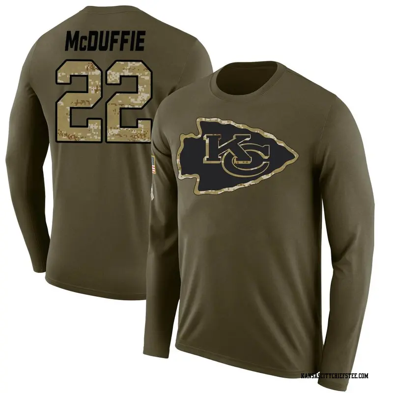 Men's Kansas City Chiefs ＃22 Trent McDuffie Olive Salute to Service Sideline Long Sleeve T-Shirt