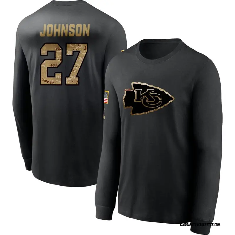 Men's Kansas City Chiefs ＃27 Larry Johnson Black 2020 Salute To Service Sideline Performance Long Sleeve T-Shirt