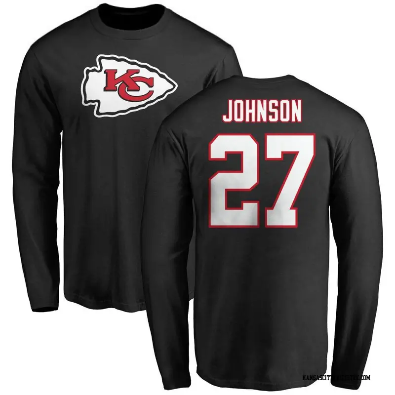 Men's Kansas City Chiefs ＃27 Larry Johnson Black Name & Number Logo Long Sleeve T-Shirt