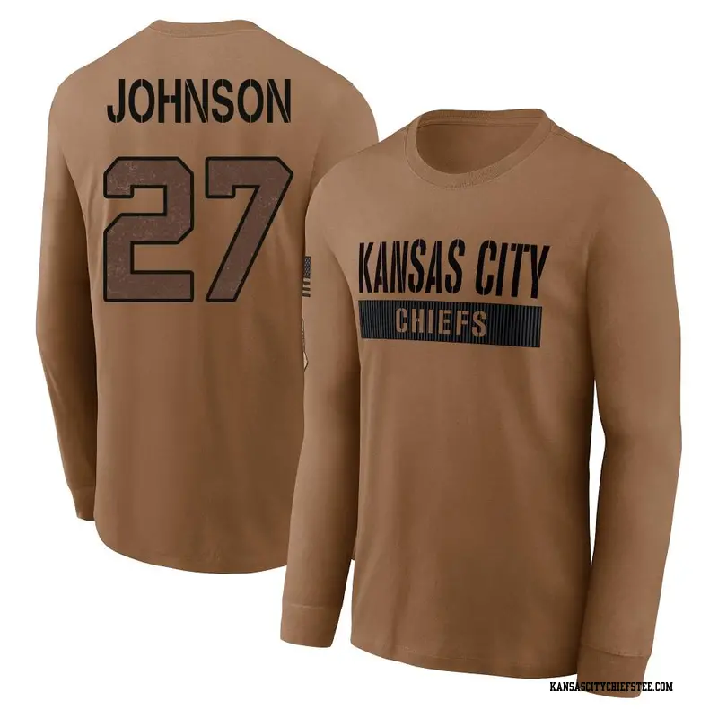 Men's Kansas City Chiefs ＃27 Larry Johnson Brown 2023 Salute To Service Long Sleeve T-Shirt