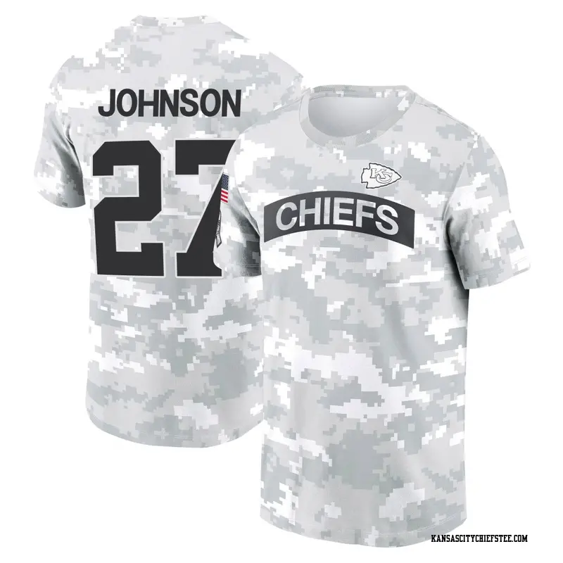 Men's Kansas City Chiefs ＃27 Larry Johnson Camo Arctic 2024 Salute to Service Performance T-Shirt