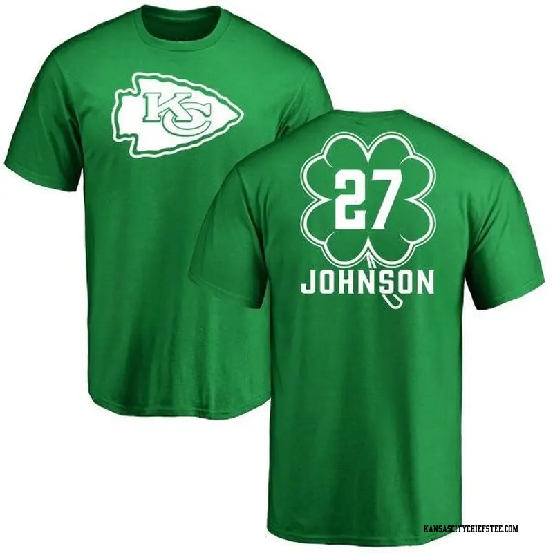 Men's Kansas City Chiefs ＃27 Larry Johnson Green St. Patrick's Day Name & Number T-Shirt