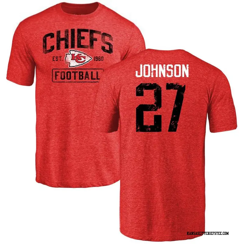 Men's Kansas City Chiefs ＃27 Larry Johnson Red Distressed Name & Number T-Shirt