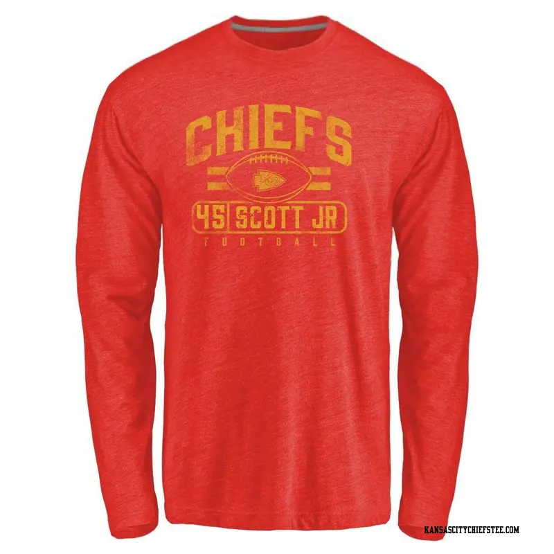 Men's Kansas City Chiefs ＃45 Eric Scott Jr. Red Flanker Long Sleeve T-Shirt