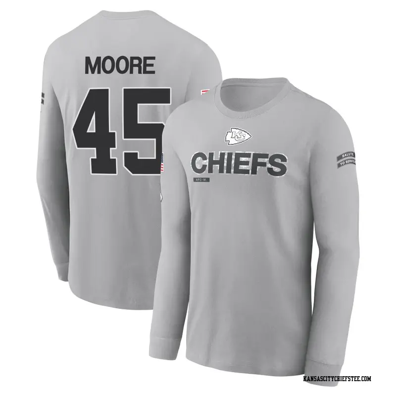 Men's Kansas City Chiefs ＃45 Isaiah Moore Gray 2024 Salute to Service Long Sleeve T-Shirt