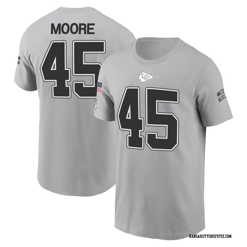 Men's Kansas City Chiefs ＃45 Isaiah Moore Gray 2024 Salute to Service Name & Number T-Shirt