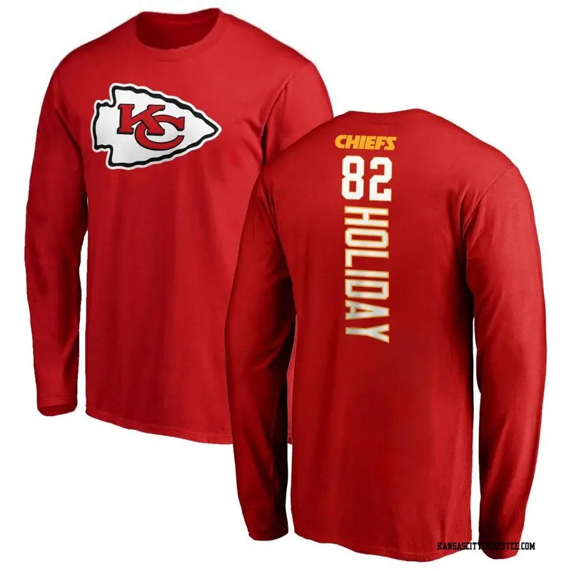 Men's Kansas City Chiefs ＃82 Jimmy Holiday Red Backer Long Sleeve T-Shirt