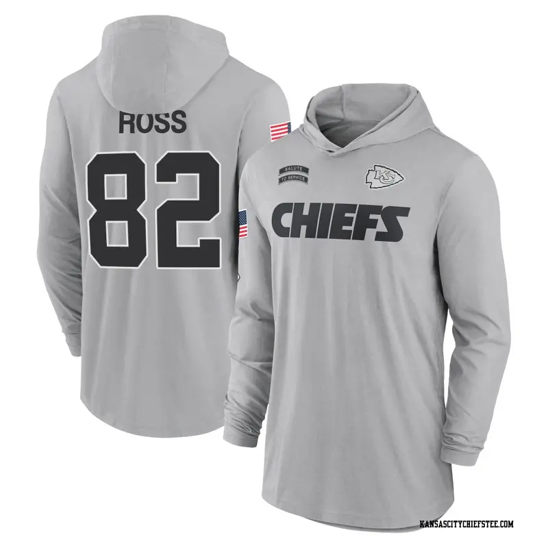 Men's Kansas City Chiefs ＃82 Justyn Ross Gray 2024 Salute to Service Lightweight Performance Long Sleeve Hooded T-Shirt