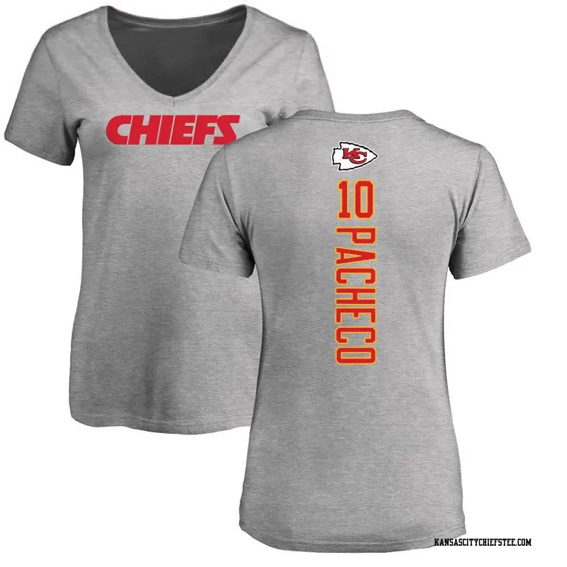 Women's Kansas City Chiefs ＃10 Isiah Pacheco Ash Backer V-Neck T-Shirt