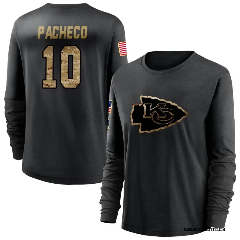 Women's Kansas City Chiefs ＃10 Isiah Pacheco Black 2020 Salute To Service Sideline Performance Long Sleeve T-Shirt