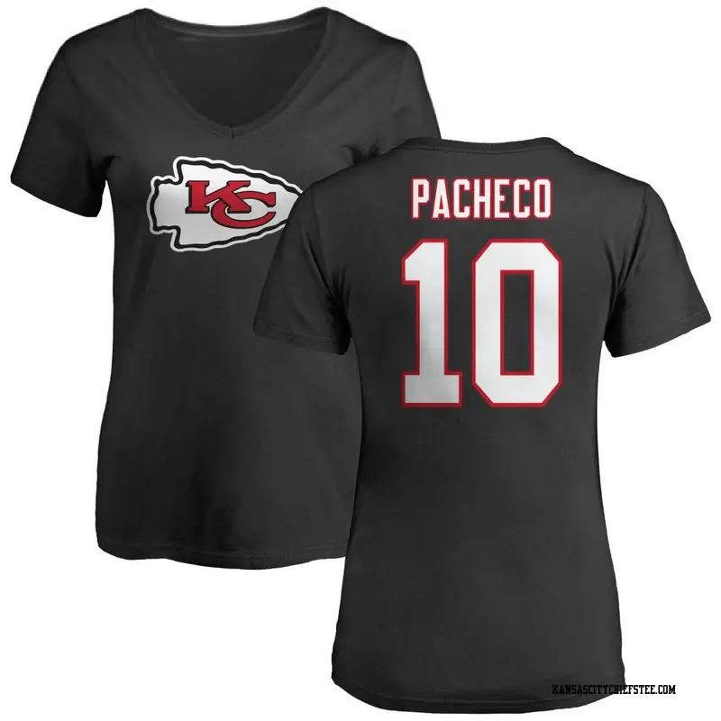 Women's Kansas City Chiefs ＃10 Isiah Pacheco Black Name & Number Logo Slim Fit T-Shirt