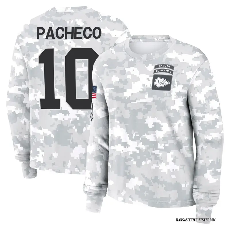 Women's Kansas City Chiefs ＃10 Isiah Pacheco Camo Arctic 2024 Salute to Service Long Sleeve T-Shirt