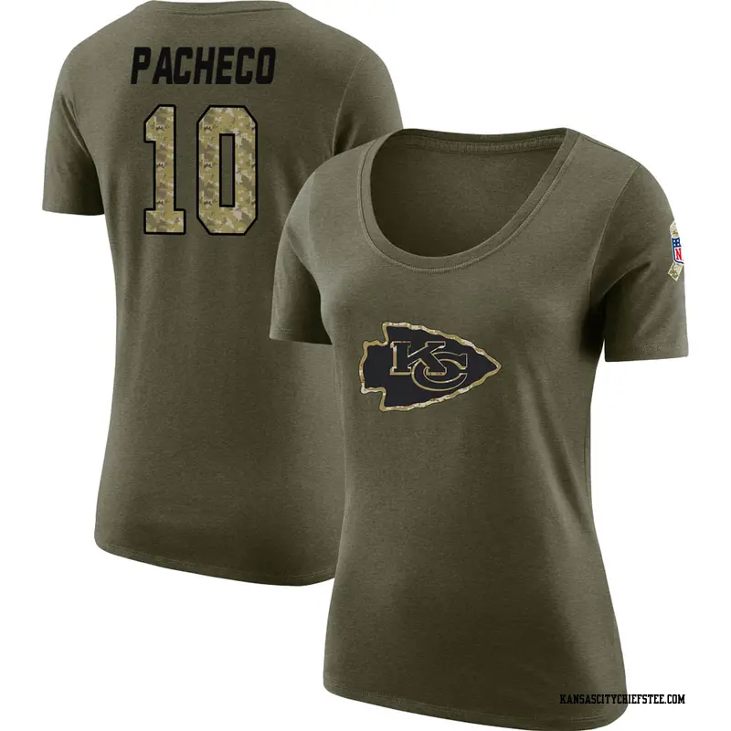 Women's Kansas City Chiefs ＃10 Isiah Pacheco Olive Salute to Service Scoop Neck T-Shirt