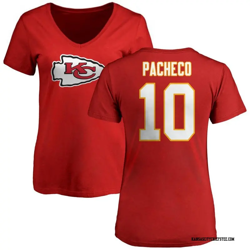 Women's Kansas City Chiefs ＃10 Isiah Pacheco Red Name & Number Logo Slim Fit T-Shirt