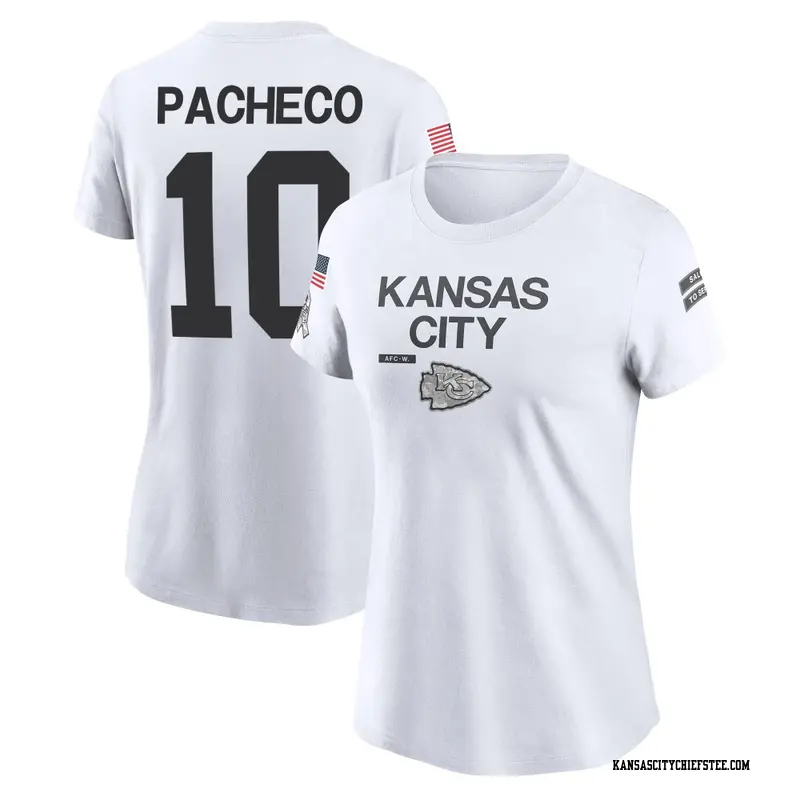 Women's Kansas City Chiefs ＃10 Isiah Pacheco White 2024 Salute to Service Performance T-Shirt