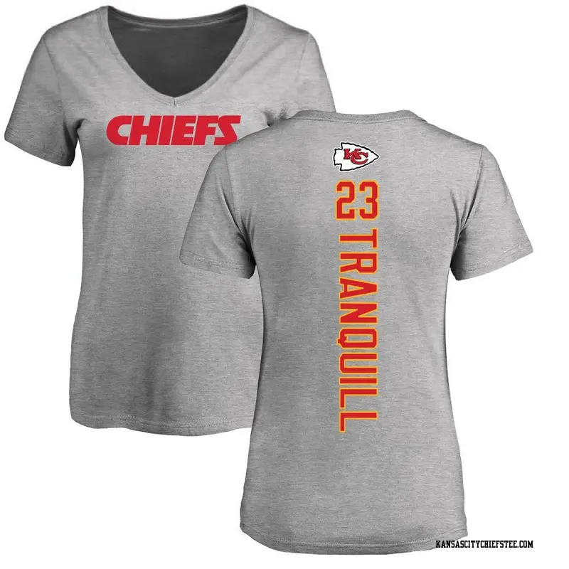 Women's Kansas City Chiefs ＃23 Drue Tranquill Ash Backer V-Neck T-Shirt
