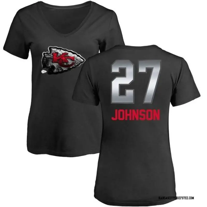 Women's Kansas City Chiefs ＃27 Larry Johnson Black Midnight Mascot T-Shirt