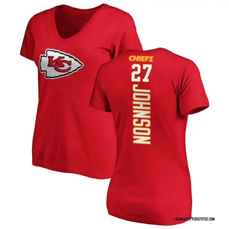 Women's Kansas City Chiefs ＃27 Larry Johnson Red Backer Slim Fit T-Shirt