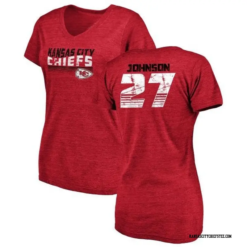 Women's Kansas City Chiefs ＃27 Larry Johnson Red Retro V-Neck T-Shirt