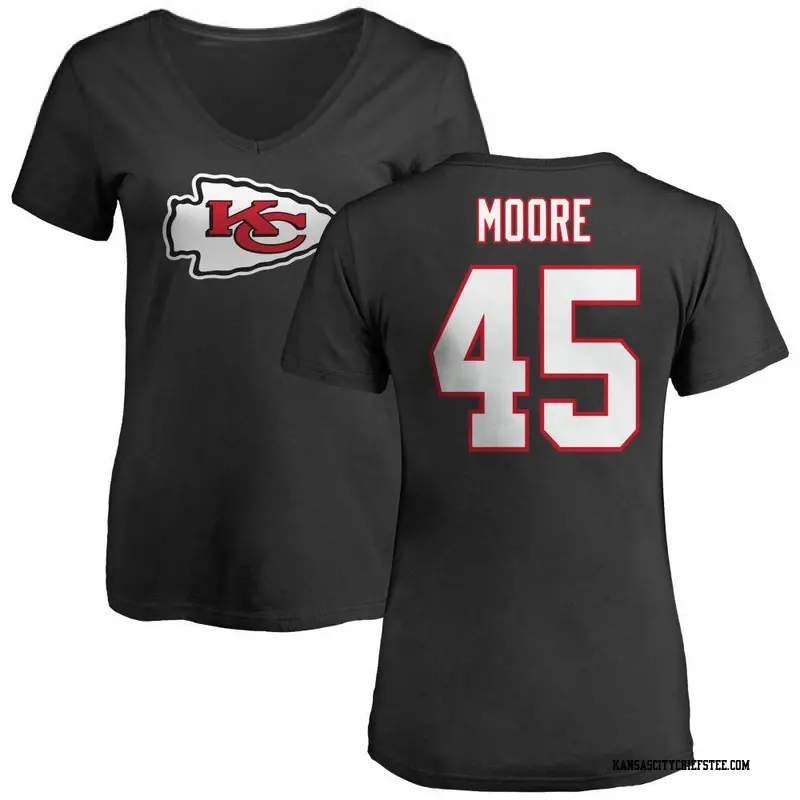 Women's Kansas City Chiefs ＃45 Isaiah Moore Black Name & Number Logo Slim Fit T-Shirt