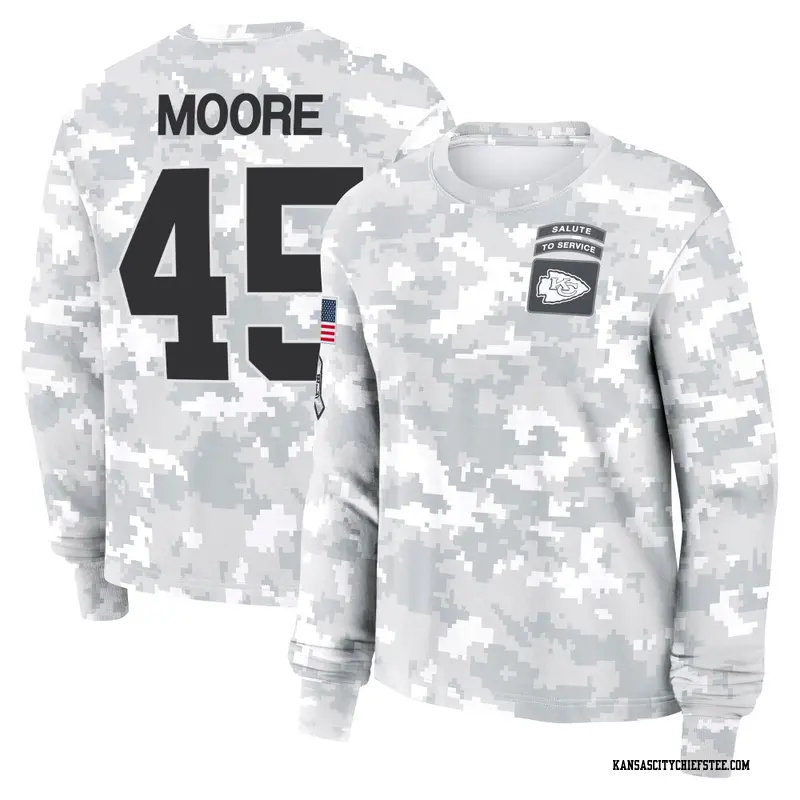 Women's Kansas City Chiefs ＃45 Isaiah Moore Camo Arctic 2024 Salute to Service Long Sleeve T-Shirt