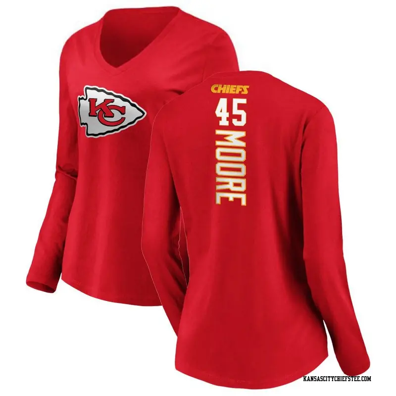 Women's Kansas City Chiefs ＃45 Isaiah Moore Red Backer Slim Fit Long Sleeve T-Shirt