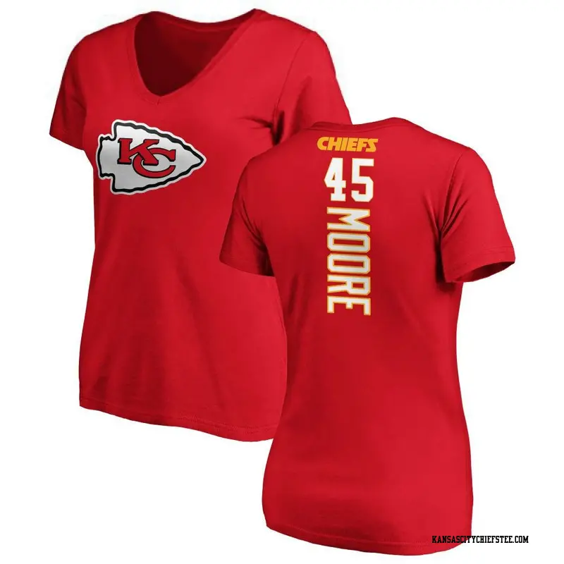 Women's Kansas City Chiefs ＃45 Isaiah Moore Red Backer Slim Fit T-Shirt