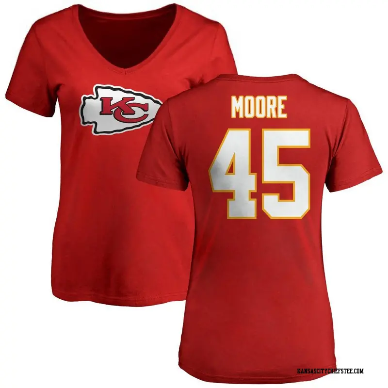 Women's Kansas City Chiefs ＃45 Isaiah Moore Red Name & Number Logo Slim Fit T-Shirt