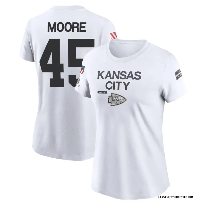 Women's Kansas City Chiefs ＃45 Isaiah Moore White 2024 Salute to Service Performance T-Shirt
