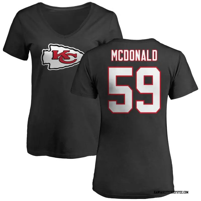 Women's Kansas City Chiefs ＃59 Cooper McDonald Black Name & Number Logo Slim Fit T-Shirt