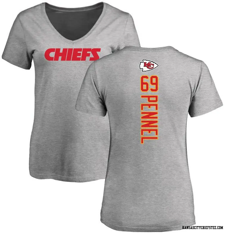 Women's Kansas City Chiefs ＃69 Mike Pennel Jr. Ash Backer V-Neck T-Shirt