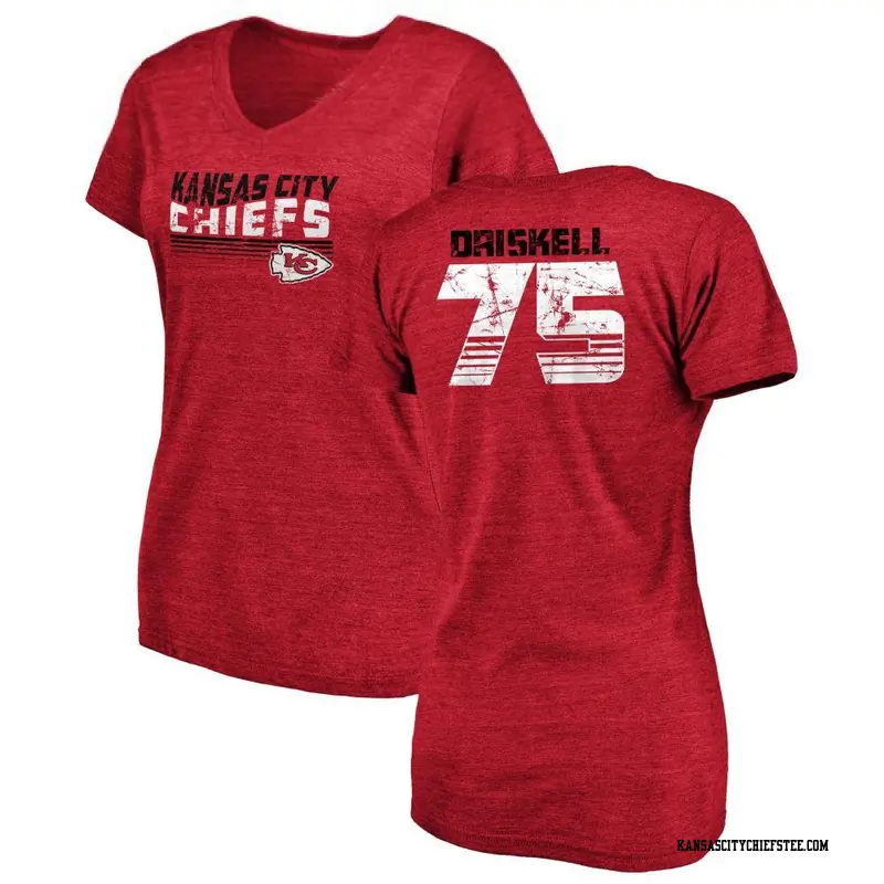 Women's Kansas City Chiefs ＃75 Ethan Driskell Red Retro V-Neck T-Shirt