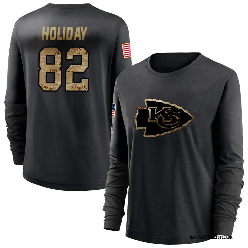 Women's Kansas City Chiefs ＃82 Jimmy Holiday Black 2020 Salute To Service Sideline Performance Long Sleeve T-Shirt