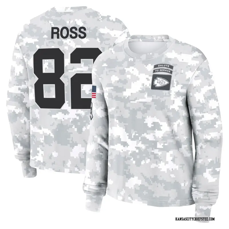 Women's Kansas City Chiefs ＃82 Justyn Ross Camo Arctic 2024 Salute to Service Long Sleeve T-Shirt