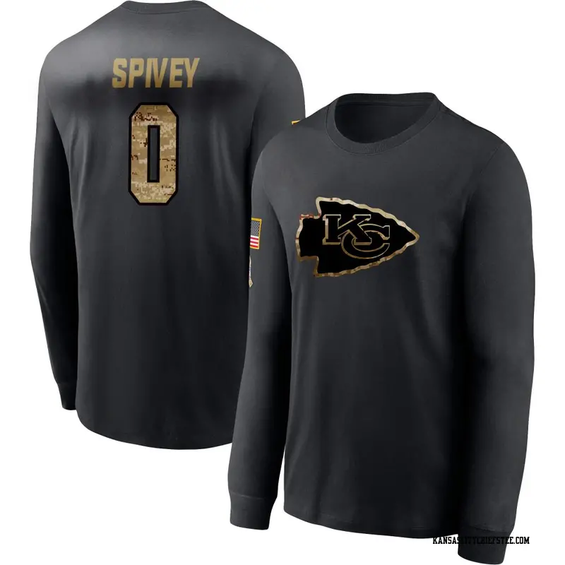 Youth Kansas City Chiefs ＃0 Geor'Quarius Spivey Black 2020 Salute To Service Sideline Performance Long Sleeve T-Shirt