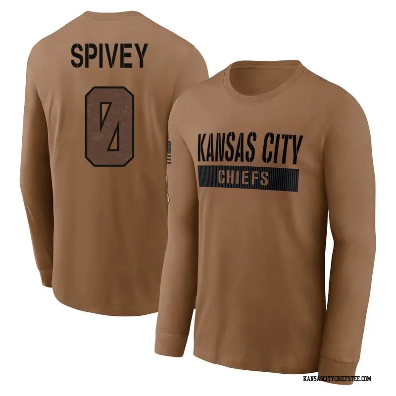 Youth Kansas City Chiefs ＃0 Geor'Quarius Spivey Brown 2023 Salute To Service Long Sleeve T-Shirt