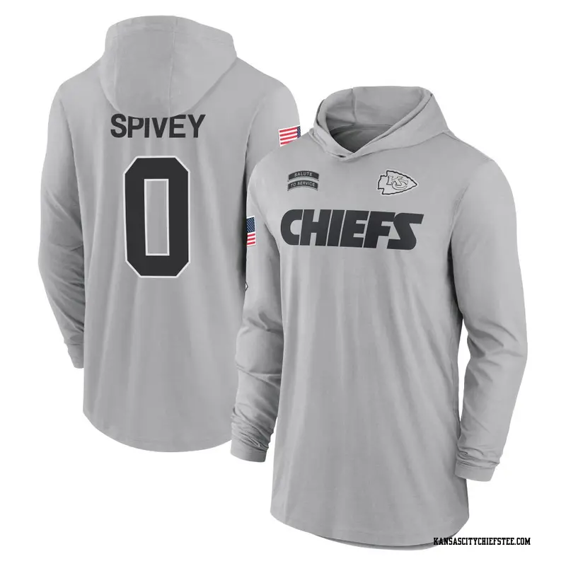 Youth Kansas City Chiefs ＃0 Geor'Quarius Spivey Gray 2024 Salute to Service Lightweight Performance Long Sleeve Hooded T-Shirt