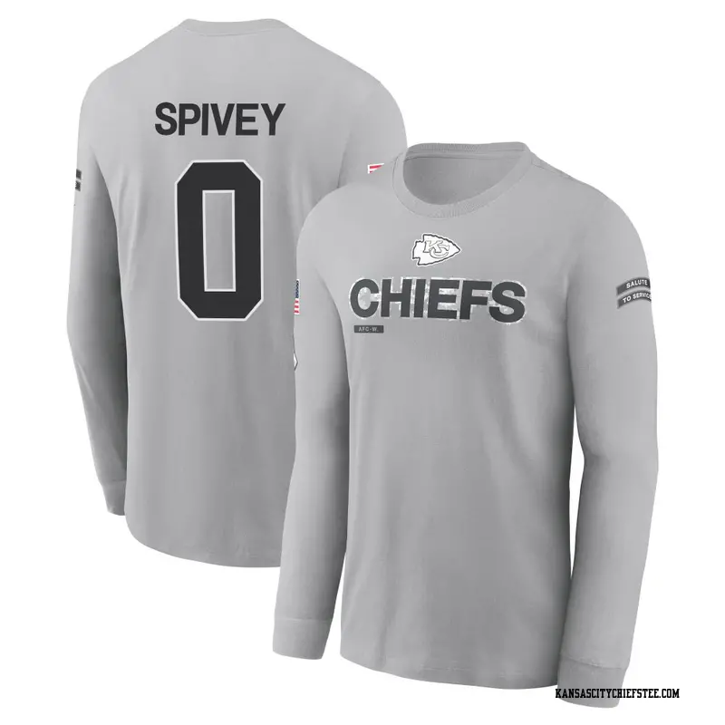 Youth Kansas City Chiefs ＃0 Geor'Quarius Spivey Gray 2024 Salute to Service Long Sleeve T-Shirt