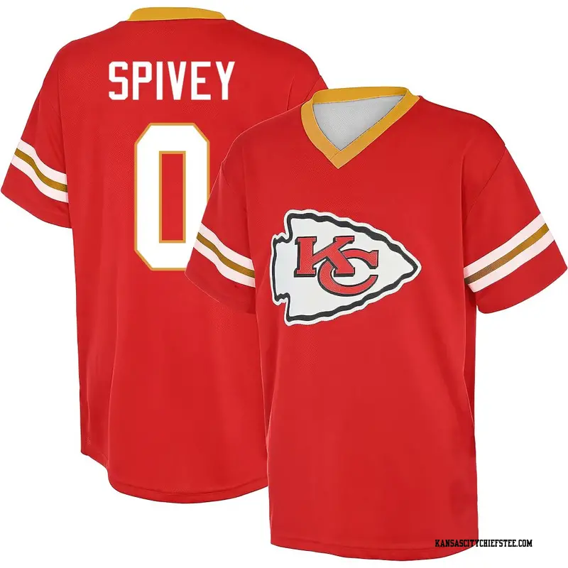 Youth Kansas City Chiefs ＃0 Geor'Quarius Spivey Red Name & Number Game Day V-Neck T-Shirt