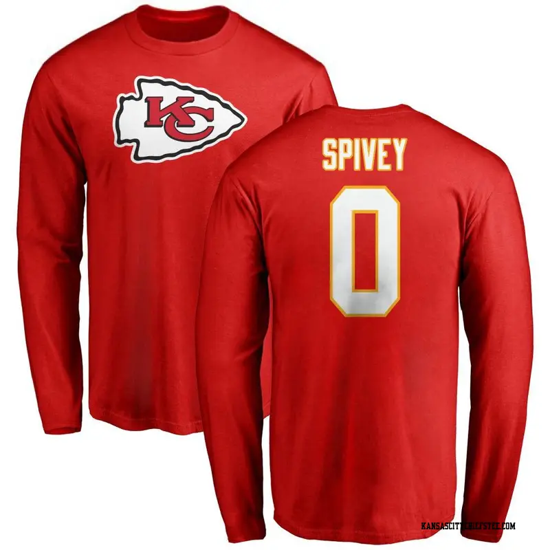 Youth Kansas City Chiefs ＃0 Geor'Quarius Spivey Red Name & Number Logo Long Sleeve T-Shirt