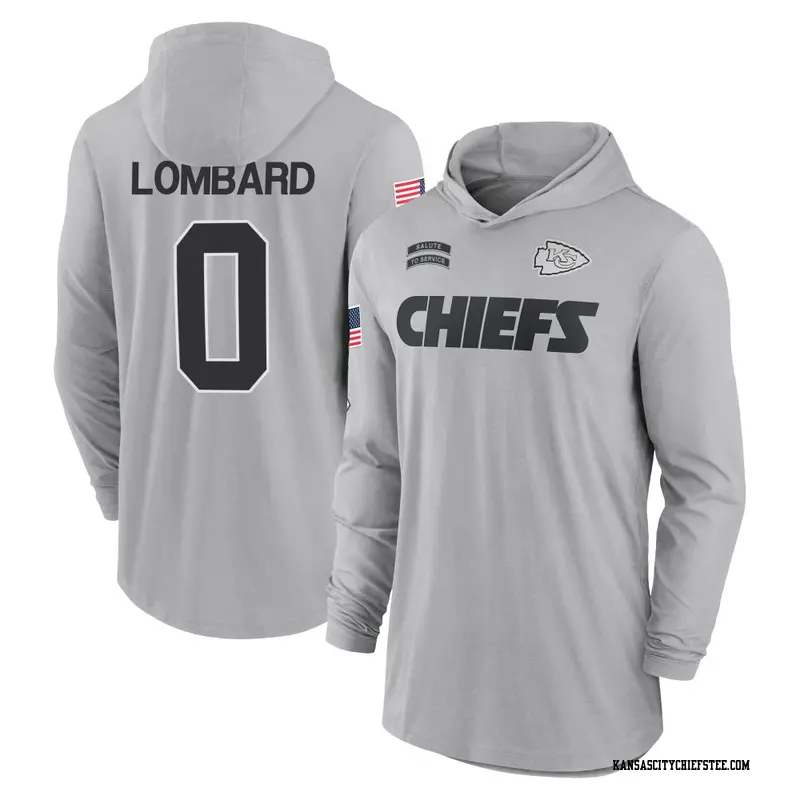 Youth Kansas City Chiefs ＃0 Joey Lombard Gray 2024 Salute to Service Lightweight Performance Long Sleeve Hooded T-Shirt