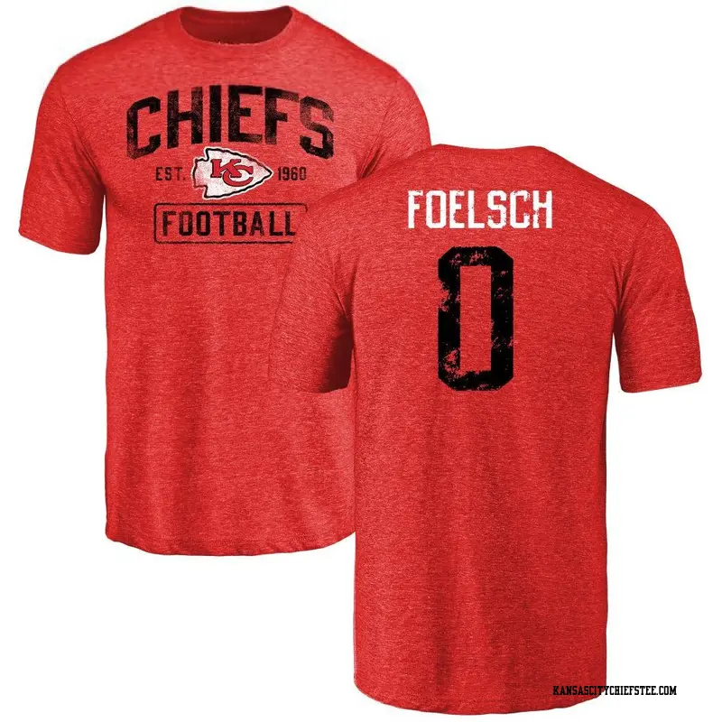 Youth Kansas City Chiefs ＃0 Kevin Foelsch Red Distressed Name & Number T-Shirt