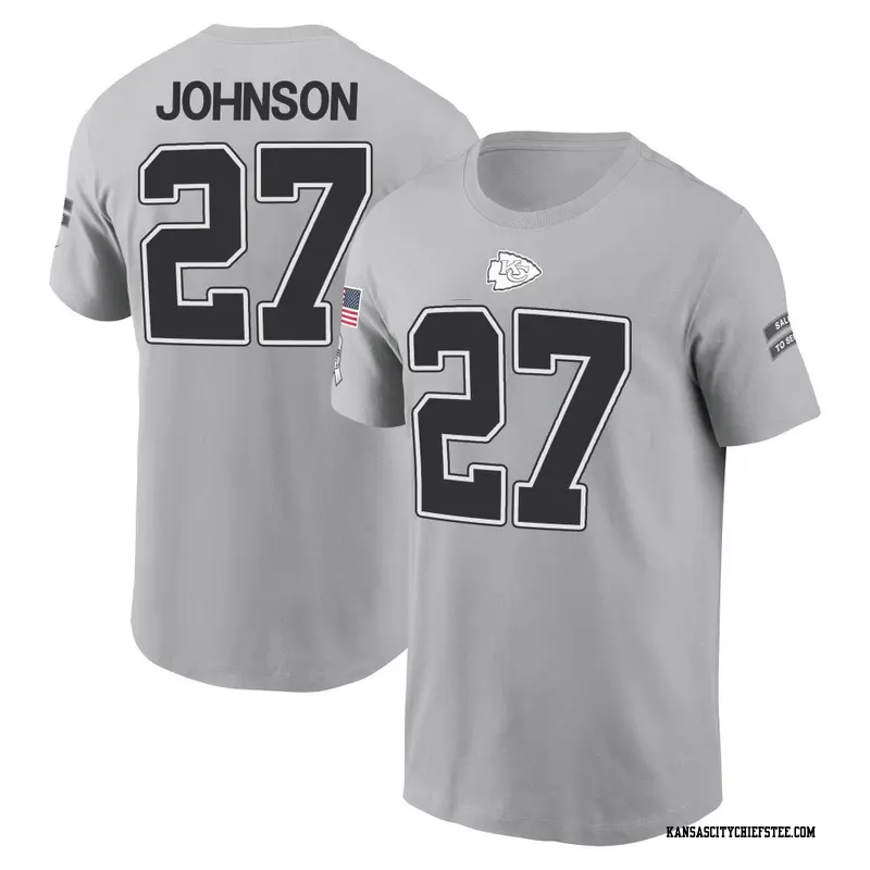 Youth Kansas City Chiefs ＃27 Larry Johnson Gray 2024 Salute to Service Name & Number T-Shirt
