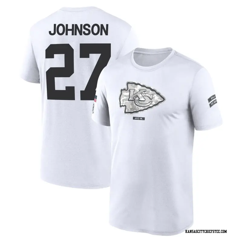 Youth Kansas City Chiefs ＃27 Larry Johnson White 2024 Salute to Service Performance T-Shirt