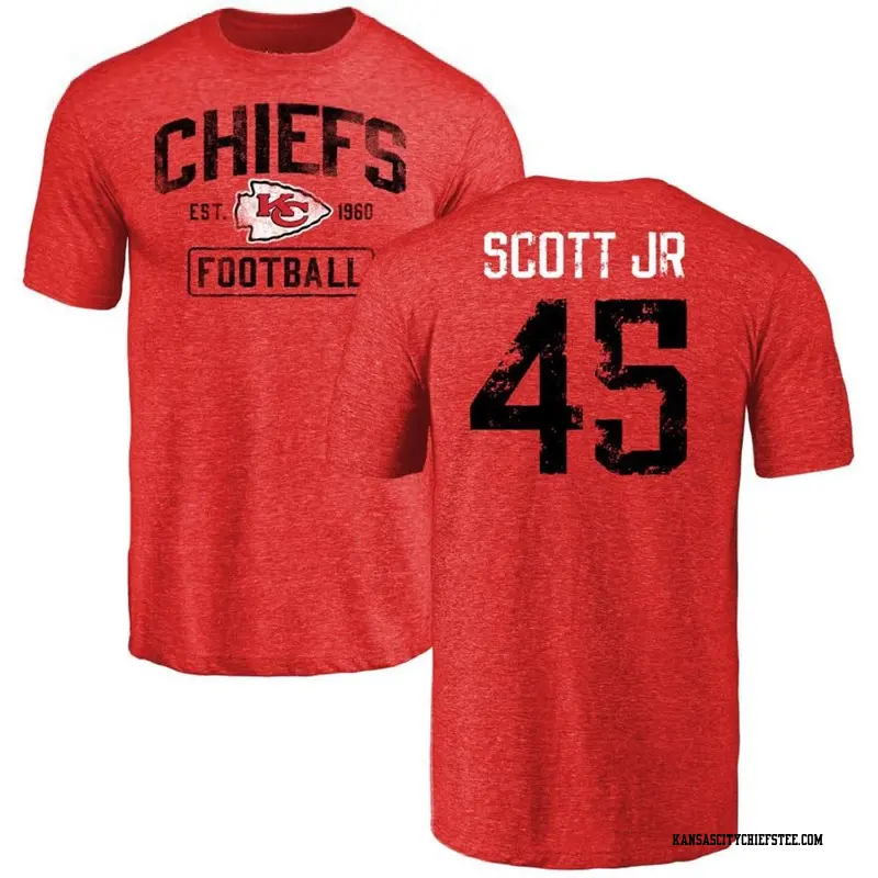 Youth Kansas City Chiefs ＃45 Eric Scott Jr. Red Distressed Name & Number T-Shirt