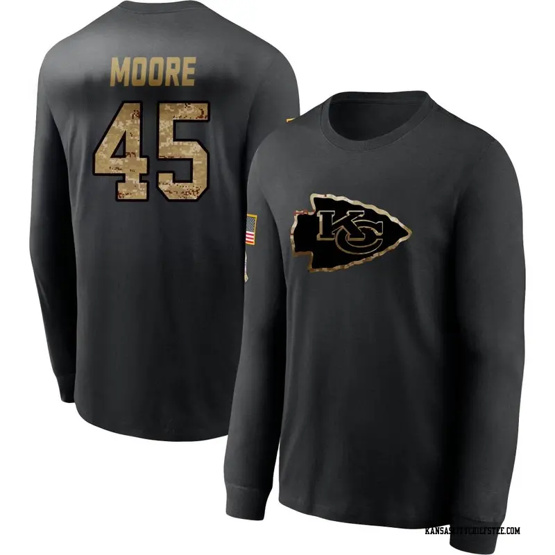 Youth Kansas City Chiefs ＃45 Isaiah Moore Black 2020 Salute To Service Sideline Performance Long Sleeve T-Shirt