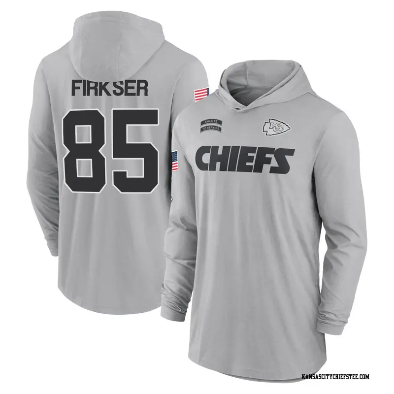 Youth Kansas City Chiefs ＃85 Anthony Firkser Gray 2024 Salute to Service Lightweight Performance Long Sleeve Hooded T-Shirt