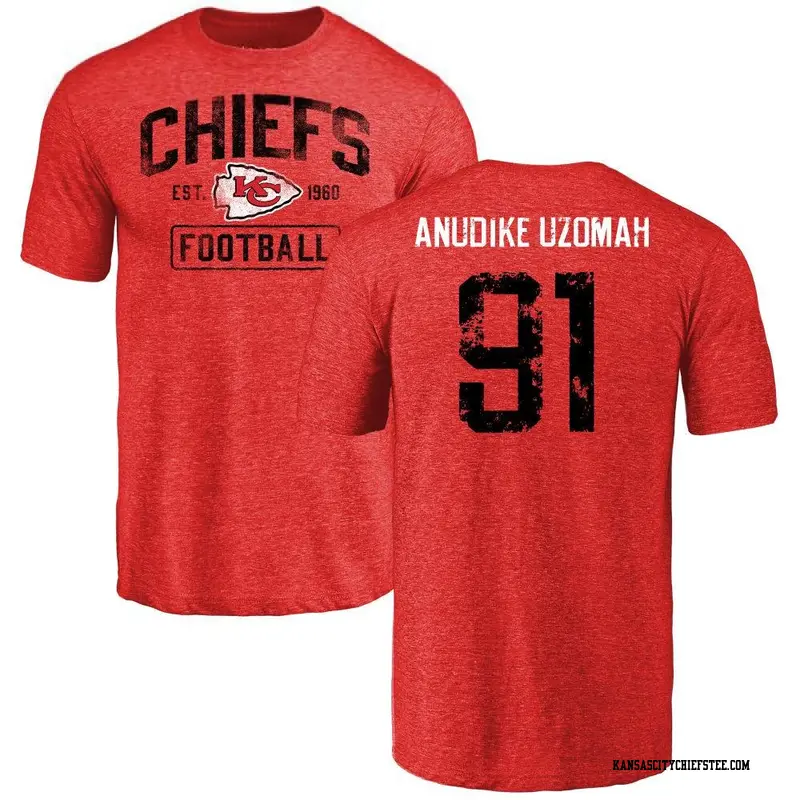 Youth Kansas City Chiefs ＃91 Felix Anudike-Uzomah Red Distressed Name & Number T-Shirt